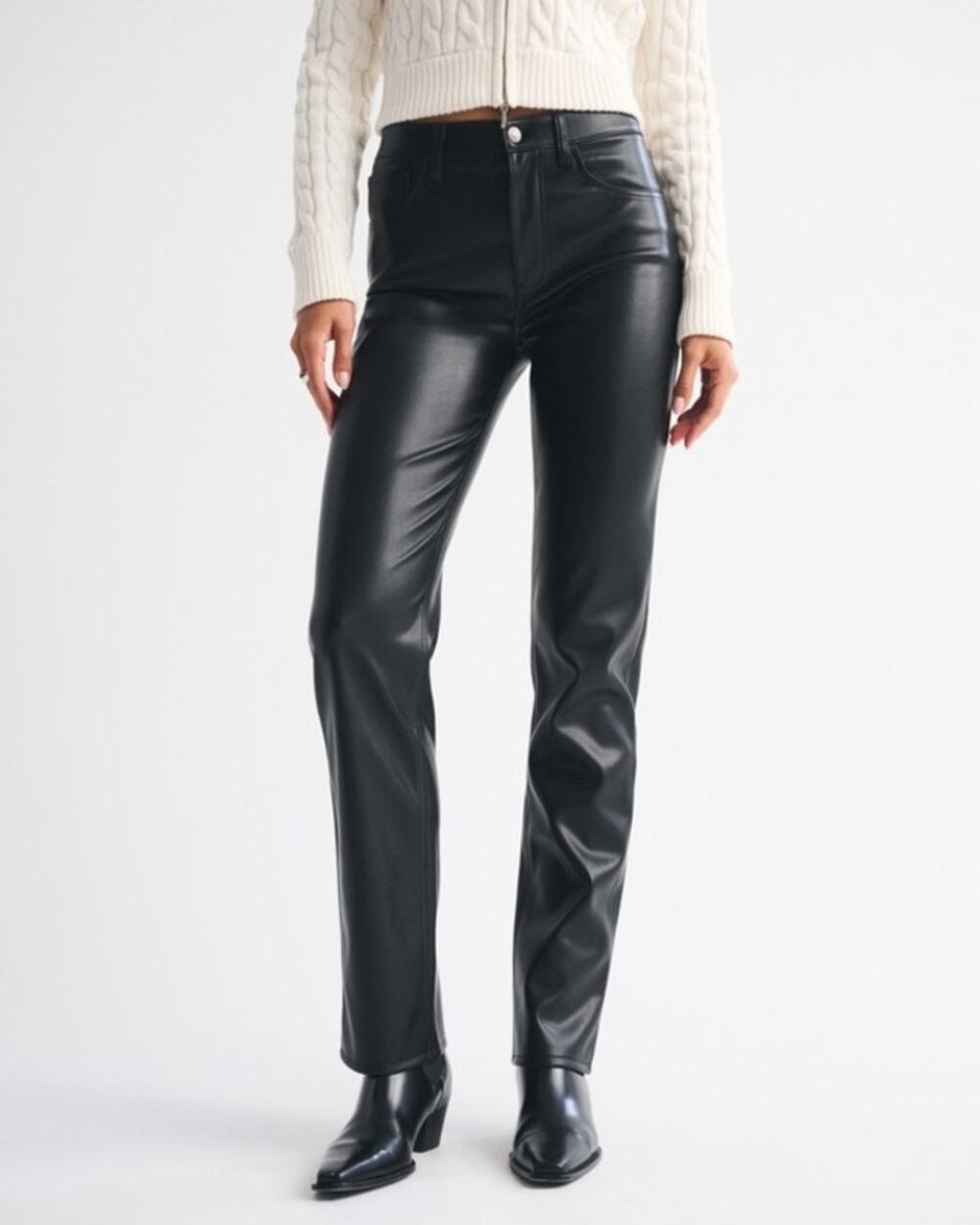 Abercrombie & Fitch High Rise 90s Straight Vegan Black Leather Pant
